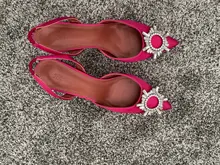 Zapatos de tacón alto con diamantes de imitación para mujer, calzado de seda satinada con punta puntiaguda, sin cordones, para boda, talla grande 41 42