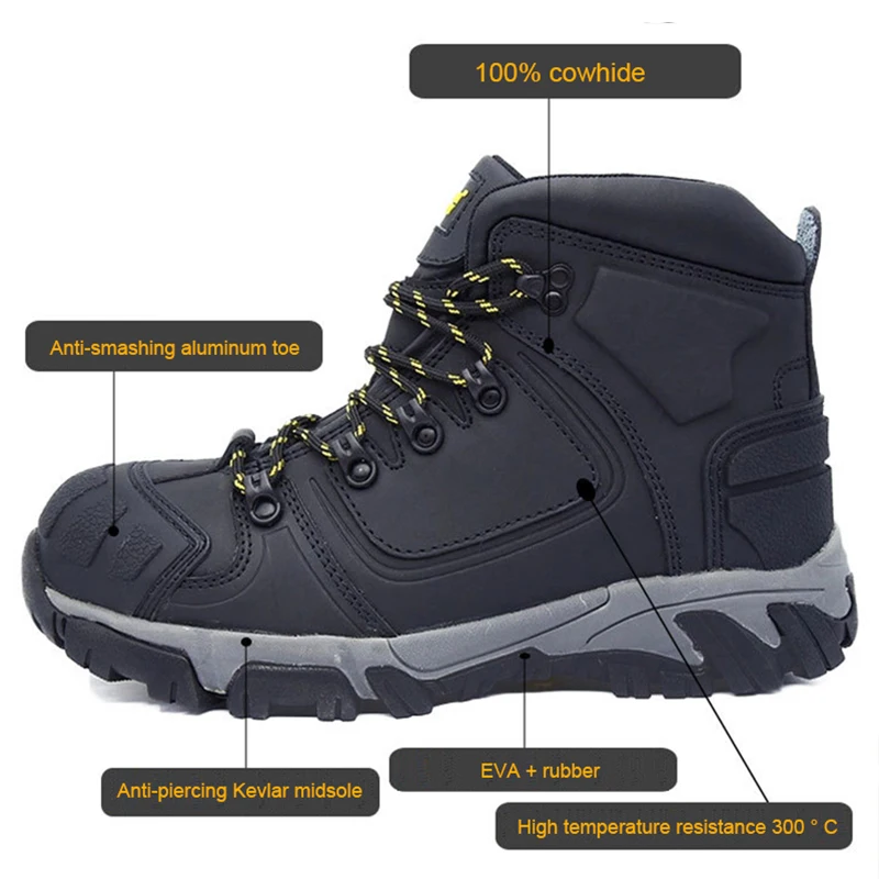 Защитная обувь для мужчин со стальным носком, рабочие ботинки, термостойкие, 300 ℃ S3 SRC EN20345: 2011, анти разбивающиеся, прокалывающиеся, антистатические