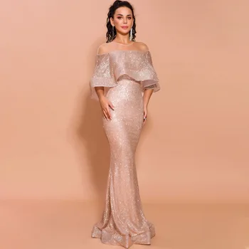 

Shinny Prom Dress Mermaid Off-shoulder Short Sleeves Floor-length Dress Party Gown Formal Dress for Party