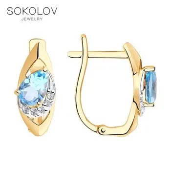

Drop Earrings with stones SOKOLOV gold with Topaz and cubic zirkonia fashion jewelry 585 women's male, long earrings