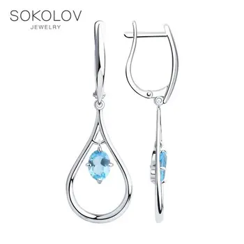 

SOKOLOV drop earrings with stones in silver with topaz fashion jewelry 925 women's/men's, male/female, long earrings, women's male