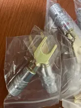 4 Uds chapados en oro Y en forma de Banana macho de Audio enchufes para altavoz tenedor con tornillo Spade conector de Cable para vinculante Post