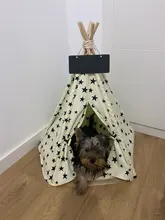 Tipi de Gato con cojín y pizarra para perros, carpa portátil para perros y casas de mascotas, tienda plegable de lona de madera para mascotas, cama para animales pequeños
