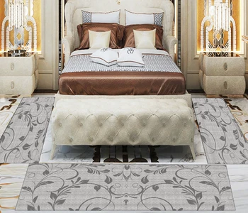 

Else 3 Piece Grey Brown Ethnic Floral Flowers 3d Print Non Slip Microfiber Washable Decor Bedroom Hallway Area Rug Carpet Set