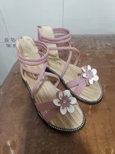 Sandalias romanas con flores para niñas zapatos de verano bonitos con perlas de color rosa y verde, Punta abierta, para la playa, con cremallera
