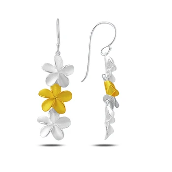 

KUTAYDAN Dangle Matte Textured Flower Earrings 925 Sterling Silver