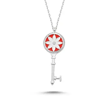

Angemiel 925 Silver Cabochons Key Necklace-Rhodium Plated
