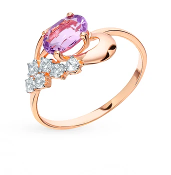 

Gold ring with amethyst and cubic zirconia sunlight sample 585