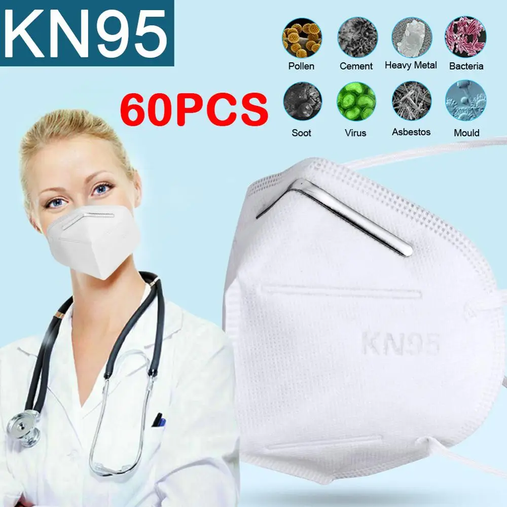 

60pcs KN95 N95 Masks Anti virus Face Mask Mascarilla Corona Virus Filter Mouth Respirator Dust Mask Flu Facial Pm2.5 Face Cover