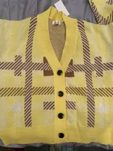 Sweaters Cardigans Checkered Plaid Colorfaith Korean Fashionable Women's Knitwears Buttons
