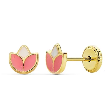 

Earrings 18k gold flower 5mm. Pink Glazed [AB2386]