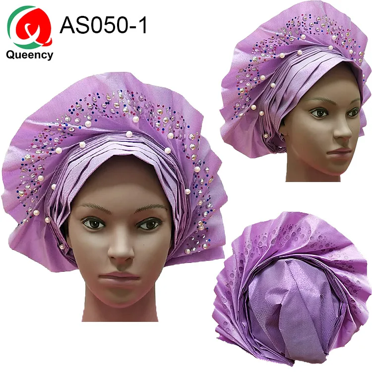 AS050 DHL-Good quality sego already made beads headtie nigeria women handmade auto hele with stones and beads for wedding - Цвет: AS050-1