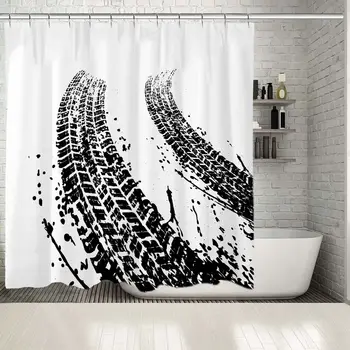 

Shower Curtain Tire Tracks Pattern Grunge Artistic Rustic Artwork Printed Black and White