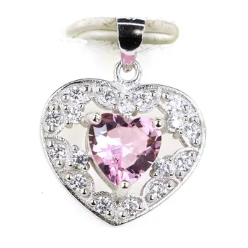 

23x18mm 3.2g Romantic Heart Shape Created Pink Kunzite Violet Tanzanite White CZ 925 Solid Sterling Silver Pendant