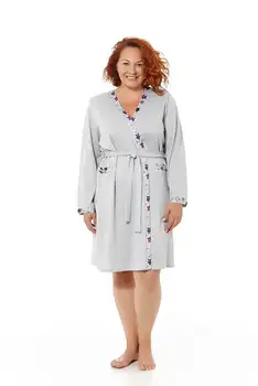 

Mabel intimate robe women long sleeve double-breasted with belt Color Grey with print undershirt Stars. Sizes Great