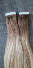 Extensiones de Cabello con cinta brillante, cabello humano Natural Remy de 100%, trama de piel invisible, sin costuras, Color rubio, pegamento para salón