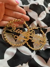 AurolaCo-pendientes de aro de bambú de acero inoxidable para mujer, aretes personalizados con nombre, estilo bambú, 30-90MM