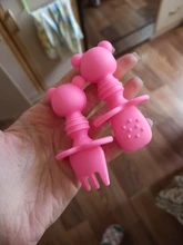 2 unids/set de silicona bebé juego de tenedor cuchara de dibujos animados oso bebé lindo aprendizaje almuerzo cuchara comer tenedor