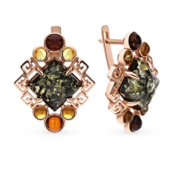 

Silver earrings with amber sunlight sample 925