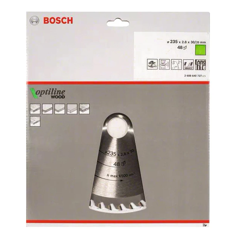 Диск пильный BOSCH твердосплавный 235х30х 48 Optiline (727) (диаметр 235 мм; до 6500 об/мин; чистый рез)