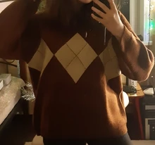 Jerséis de estilo coreano con estampado geométrico para otoño e invierno, jerséis de punto holgados de gran tamaño con cuello redondo, jersey de Mujer