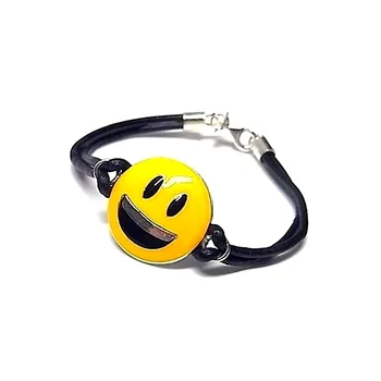 

Bracelet 925 sterling silver m smiley emoticon teeth leather AA9923]
