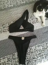 Thong Bikini Bathing-Suit Swimwear Women Push-Up In-X High-Cut White Hollow-Out One-Shoulder