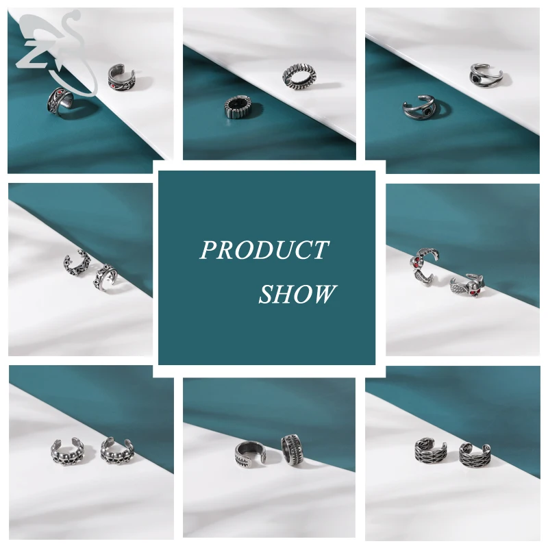 ZS 2PCS Skull Eye Punk Style Ear Cuff For Women Men Stainless Steel Clip Earrings No Piercing Fake Cartilage Earrings Jewelry ear clip earrings,clip earrings,ear clip,ear accessories
