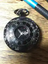 Pocketwatch negro Vintage CharmUnisex para hombre y mujer, Número romano de moda de cuarzo Steampunk, reloj de bolsillo, collar con colgante para hombre con cadena