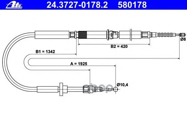 Трос Стояночного Тормоза Audi- A6(4b, C5)- 2.4 Quattro, Сзади Ate арт. 24.3727-0178.2