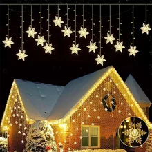 

LED Fairy Snowflake String Lights Christmas Curtain Light Outdoor Waterproof Window String Lights for Party Patio Room Decor