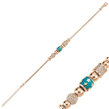 

KUTAYDAN 925 Sterling Silver Zircon Stone and Cabochons Moving Dangle Star Bracelet