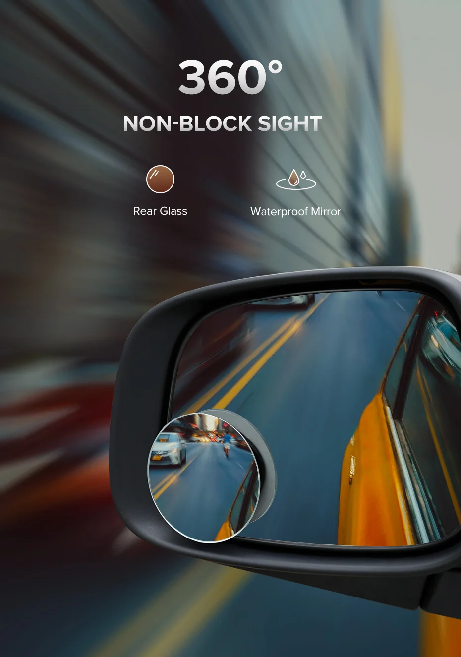 Ugreen Car Mirror 360°HD Blind Sport Mirrior Wide Angle Round Convex Rearview Mirror 2PCS description image