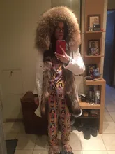 BLUENESSFAIR-abrigo de piel auténtica de zorro para mujer, chaqueta de invierno, Parka larga, Cuello de piel de mapache Natural, ropa de calle cálida