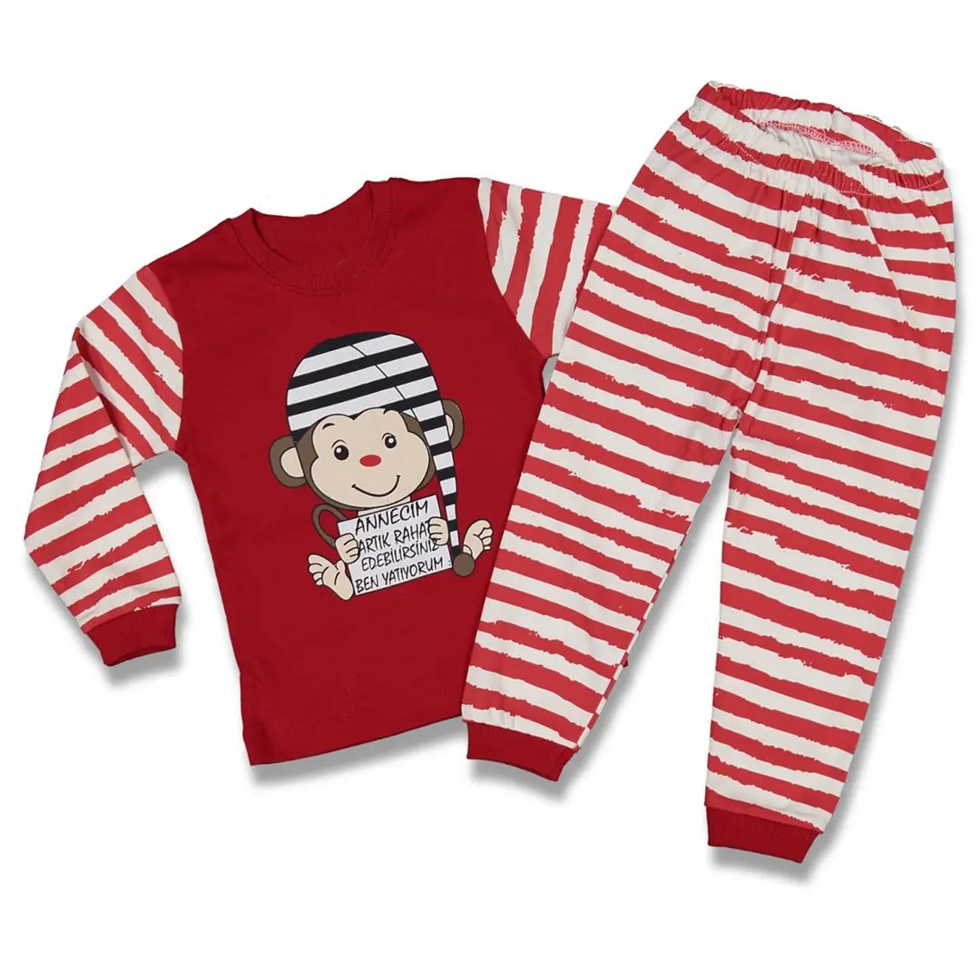 

Red Monkey Patterned 2'li Pajamas set