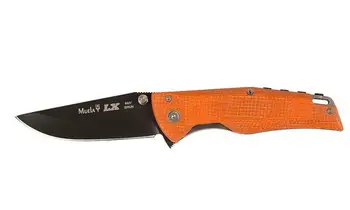 

Tooth sports knife LX-8. Or 8,3 cm MoVa steel and anti-friction coating, micarta jute orange 10,7 cm.