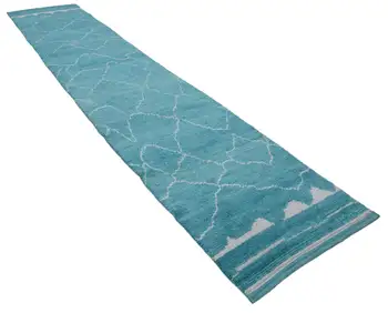 

90x444 Cm Turquoise Handmade Moroccan Runner Rug-3x15 Ft
