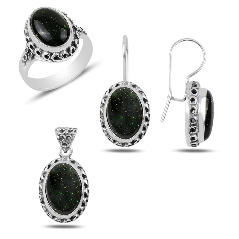 

Silver 925 Sterling Green Star Stone Handwork Set