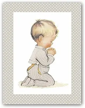 

Cuadriman | Box Child Praying-Finish Canvas Little Mole Gray Stone-33x43 cm