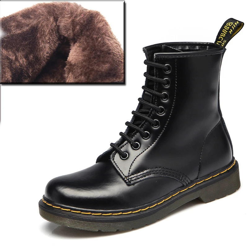 Patent leather-Plush Aneikeh/женские ботильоны; женская обувь; коллекция года; сезон весна-осень; обувь из натуральной кожи на шнуровке; обувь в стиле панк; большие размеры 43-44; сапоги для верховой езды - Цвет: Patent leather-Plush