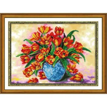 

B1218 set for embroidery with beads 'паутинка' 'тюльпаны', 29*39 cm