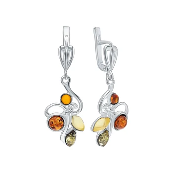 

Silver earrings with amber sunlight