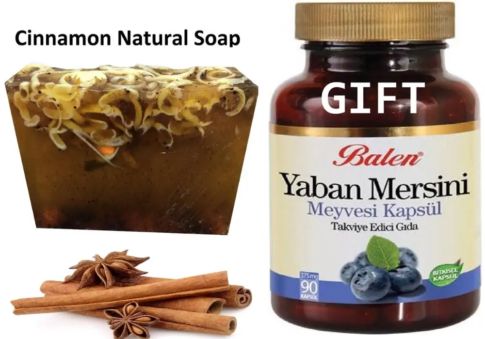 

Anti Acne Cinnamon Natural Handmade Soaps 100 gr+ Gift Natural HERB Herbal Blueberry Extract 90 Capsules