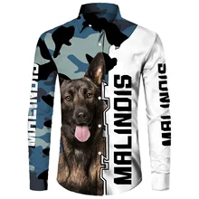 

Men Fashion 3D Print Shirt Funny Pit Bull Dog All Over Printed Harajuku Streetwear Long Sleeve Buttons Shirt Tops