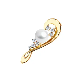 

Brooch Sokolov made of gold with pearls and cubic zirconia, fashion jewelry, 585, women's male