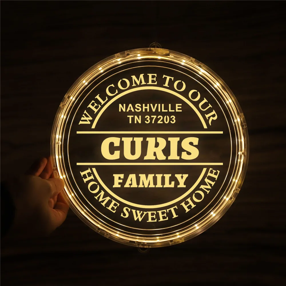 Home Decor Sign Wall Lamp Custom Name Welcome To Our Family Art LED Night Light for Door Window Hanging 16cm/24cm |
