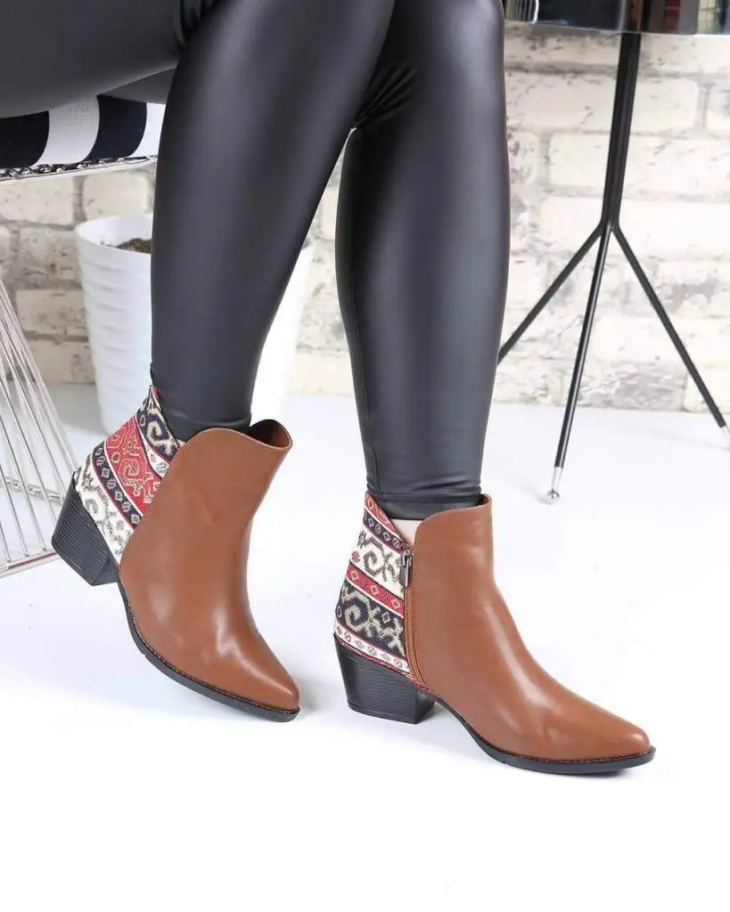 

Mosimoso Women's Ankle Height Boot Anatolia Taba Skin Rug Back Zippered Heels Women Boots