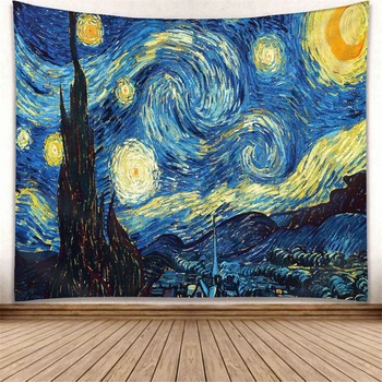 

Star Moon Van Gogh Painting Printed Wall Tapestry Curtain Boho Home Decor Bedroom Macrame Blanket Travel Picnic Mat 130x150cm
