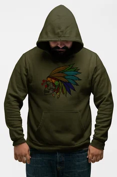 

Angemiel Wear Feather Indian Skull And Crossbones Green Men 'S Hooded Sweatshirt