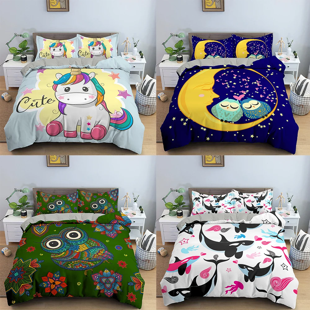 

Cartoon Animal Beding Set 3D Printing Duvet Cover Set For Home Textiles Kids Boy Comfortable Bedding Set Queen Bedclothes